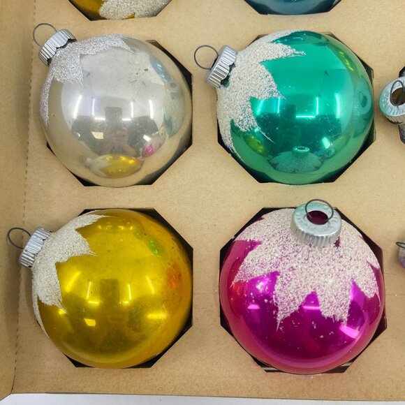 vintage shiny brite christmas ornament set of 9 with flocking - Picture 4 of 7